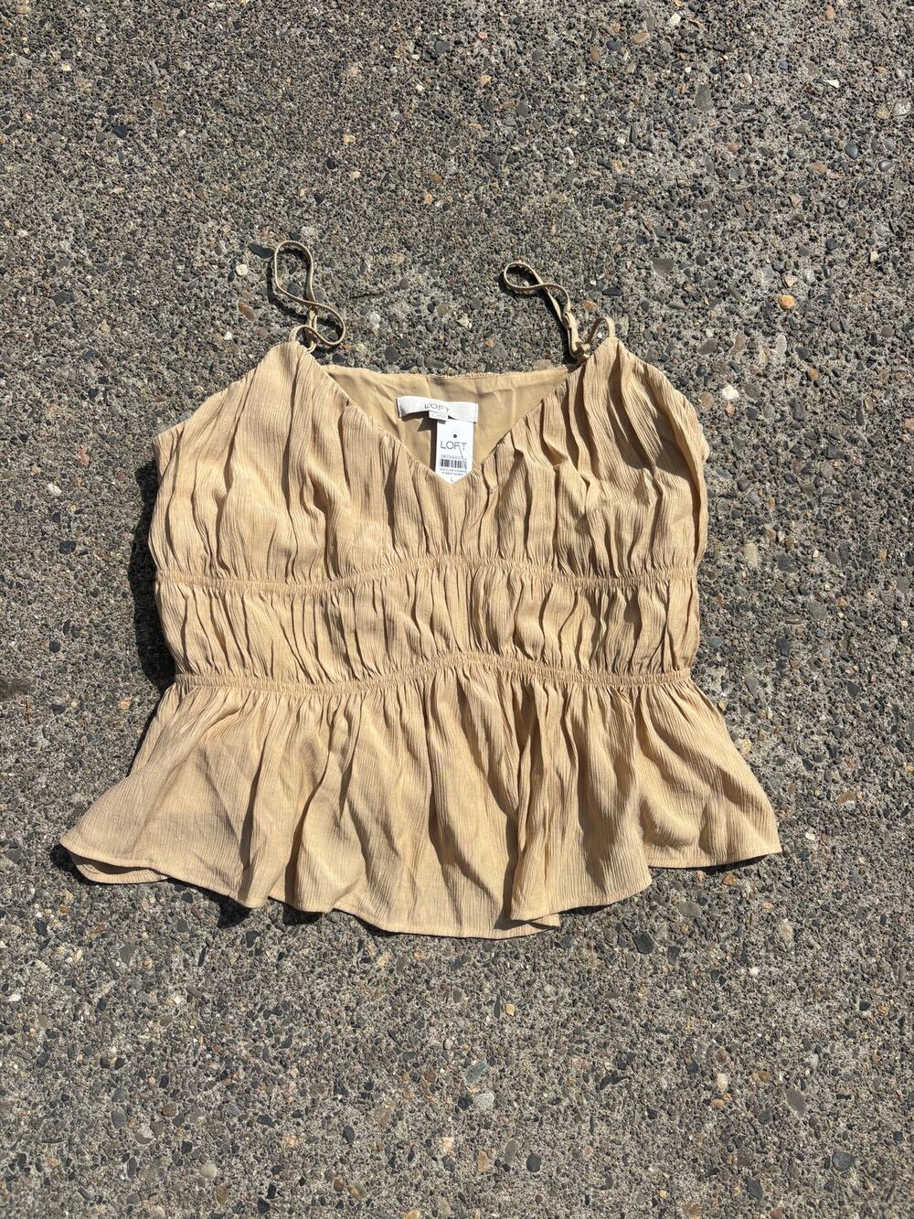 NWT LOFT Tan Ruched Peplum Camisole Tank Top